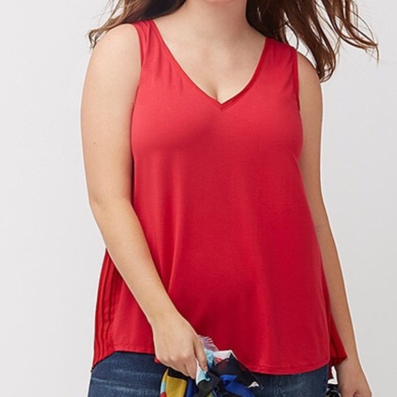Lane Bryant Sz 18/20 Red Mixed Media V-Neck High-Low Hem Pleated Back Tank Top - Picture 1 of 12
